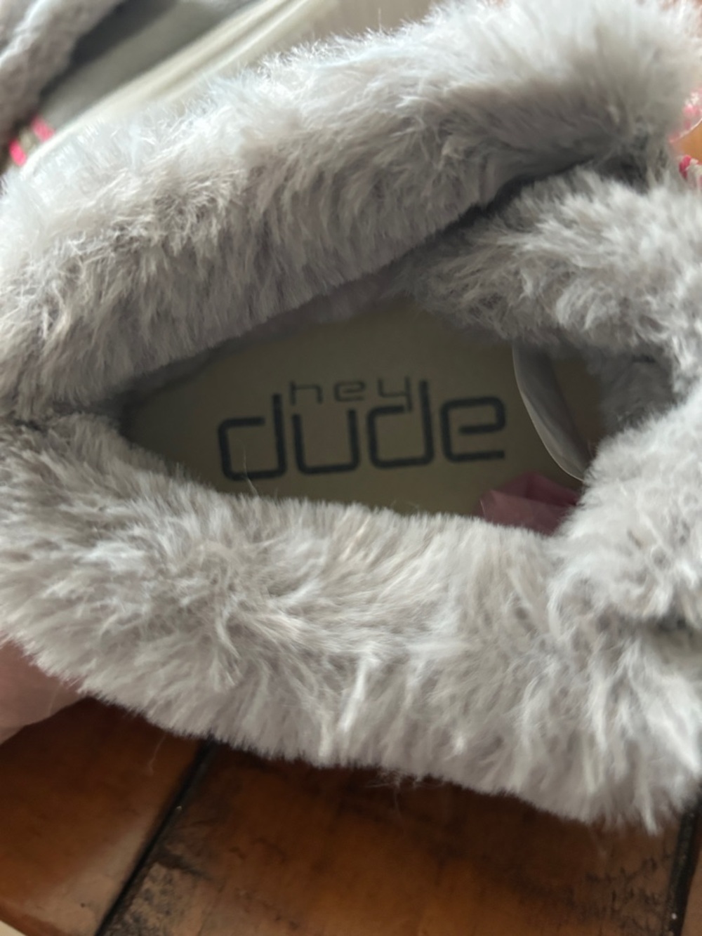 Hey Dude Britt Youth BOHO Gray Faux-Fur Slip-On Shoes with Pink Laces 13 kids - Picture 6 of 8